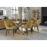 Premier Collection Turin Glass 6 Seater Table - Light Oak Legs & 6 Cezanne Mustard Velvet Chairs - Black Legs