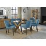 Premier Collection Turin Glass 6 Seater Table - Light Oak Legs & 6 Cezanne Petrol Blue Velvet Chairs - Black Legs