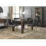 Premier Collection Turin Dark Oak 4-6 Seater Table & 4 Cezanne Dark Grey Faux Leather Chairs - Gold Legs