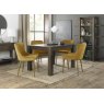 Premier Collection Turin Dark Oak 4-6 Seater Dining Table & 4 Cezanne Mustard Velvet Fabric Chairs with Matt Gold Plated Legs
