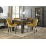 Premier Collection Turin Dark Oak 4-6 Seater Dining Table & 4 Cezanne Mustard Velvet Fabric Chairs with Sand Black Powder Coated Legs