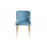 Premier Collection Turin Dark Oak 4-6 Seater Table & 4 Cezanne Petrol Blue Velvet Chairs - Gold Legs