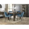 Premier Collection Turin Dark Oak 4-6 Seater Table & 4 Cezanne Petrol Blue Velvet Chairs - Black Legs