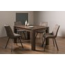 Premier Collection Turin Dark Oak 4-6 Seater Dining Table & 4 Fontana Tan Faux Suede Fabric Chairs with Grey Hand Brushing on Black Powder Coated Legs