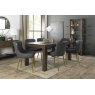 Premier Collection Turin Dark Oak 6-8 Seater Table & 6 Cezanne Dark Grey Faux Leather Chairs - Gold Legs