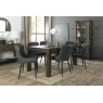 Premier Collection Turin Dark Oak 6-8 Seater Table & 6 Cezanne Dark Grey Faux Leather Chairs - Black Legs