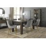 Premier Collection Turin Dark Oak 6-8 Seater Dining Table & 6 Cezanne Grey Velvet Fabric Chairs with Matt Gold Plated Legs