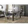 Premier Collection Turin Dark Oak 6-8 Seater Table & 6 Cezanne Grey Velvet Chairs - Gold Legs