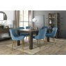 Premier Collection Turin Dark Oak 6-8 Seater Dining Table & 6 Cezanne Petrol Blue Velvet Fabric Chairs with Matt Gold Plated Legs