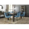 Premier Collection Turin Dark Oak 6-8 Seater Table & 6 Cezanne Petrol Blue Velvet Chairs - Gold Legs