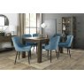 Premier Collection Turin Dark Oak 6-8 Seater Dining Table & 6 Cezanne Petrol Blue Velvet Fabric Chairs with Sand Black Powder Coated Legs