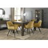 Premier Collection Turin Dark Oak 6-8 Seater Dining Table & 6 Dali Mustard Velvet Fabric Chairs with Sand Black Powder Coated Legs
