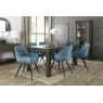 Premier Collection Turin Dark Oak 6-8 Seater Dining Table & 6 Dali Petrol Blue Velvet Fabric Chairs with Sand Black Powder Coated Legs