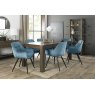 Premier Collection Turin Dark Oak Large 6-8 Seater Table & 6 Dali Petrol Blue Velvet Chairs