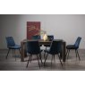 Premier Collection Turin Dark Oak 6-8 Seater Dining Table & 6 Fontana Blue Velvet Fabric Chairs with Grey Hand Brushing on Black Powder Coated Legs