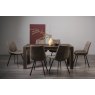 Premier Collection Turin Dark Oak 6-8 Seater Dining Table & 6 Fontana Tan Faux Suede Fabric Chairs with Grey Hand Brushing on Black Powder Coated Legs