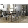 Premier Collection Turin Dark Oak 6-10 Seater Dining Table & 8 Cezanne Grey Velvet Fabric Chairs with Matt Gold Plated Legs