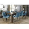 Premier Collection Turin Dark Oak 6-10 Seater Dining Table & 8 Cezanne Petrol Blue Velvet Fabric Chairs with Matt Gold Plated Legs