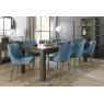 Premier Collection Turin Dark Oak 6-10 Seater Table & 8 Cezanne Petrol Blue Velvet Chairs - Gold Legs