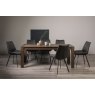 Premier Collection Turin Dark Oak 6-10 Seater Dining Table & 8 Fontana Dark Grey Faux Suede Fabric Chairs with Grey Hand Brushing on Black Powder Coated Legs