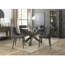 Premier Collection Turin Glass 4 Seater Table - Dark Oak Legs & 4 Cezanne Dark Grey Faux Leather Chairs - Black Legs