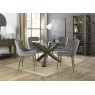 Premier Collection Turin Clear Tempered Glass 4 Seater Dining Table with Dark Oak Legs & 4 Cezanne Grey Velvet Fabric Chairs with Matt Gold Plated Legs