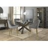 Premier Collection Turin Glass 4 Seater Table - Dark Oak Legs & 4 Cezanne Grey Velvet Chairs - Gold Legs