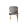 Premier Collection Turin Glass 4 Seater Table - Dark Oak Legs & 4 Cezanne Grey Velvet Chairs - Gold Legs