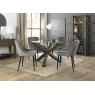 Premier Collection Turin Clear Tempered Glass 4 Seater Dining Table with Dark Oak Legs & 4 Cezanne Grey Velvet Fabric Chairs with Sand Black Powder Coated Legs