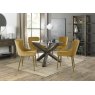 Premier Collection Turin Glass 4 Seater Table - Dark Oak Legs & 4 Cezanne Mustard Velvet Chairs - Gold Legs