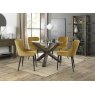 Premier Collection Turin Glass 4 Seater Table - Dark Oak Legs & 4 Cezanne Mustard Velvet Chairs - Black Legs