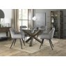 Premier Collection Turin Clear Tempered Glass 4 Seater Dining Table with Dark Oak Legs & 4 Dali Grey Velvet Fabric Chairs with Sand Black Powder Coated Legs