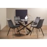 Premier Collection Turin Glass 4 Seater Table - Dark Oak Legs & 4 Fontana Grey Velvet Chairs