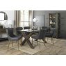 Premier Collection Turin Clear Tempered Glass 6 Seater Dining Table with Dark Oak Legs & 6 Cezanne Dark Grey Faux Leather Chairs with Matt Gold Plated Legs