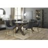 Premier Collection Turin Glass 6 Seater Table - Dark Oak Legs & 6 Cezanne Dark Grey Faux Leather Chairs - Gold Legs