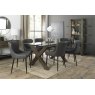 Premier Collection Turin Clear Tempered Glass 6 Seater Dining Table with Dark Oak Legs & 6 Cezanne Dark Grey Faux Leather Chairs with Sand Black Powder Coated Legs