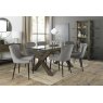 Premier Collection Turin Clear Tempered Glass 6 Seater Dining Table with Dark Oak Legs & 6 Cezanne Grey Velvet Fabric Chairs with Sand Black Powder Coated Legs