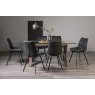 Premier Collection Turin Clear Tempered Glass 6 Seater Dining Table with Dark Oak Legs & 6 Fontana Dark Grey Faux Suede Fabric Chairs with Grey Hand Brushing on Black Powder Coated Legs