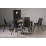 Premier Collection Turin Glass 6 Seater Table - Dark Oak Legs & 6 Fontana Dark Grey Faux Suede Fabric Chairs