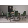 Premier Collection Turin Glass 6 Seater Table - Dark Oak Legs & 6 Fontana Green Velvet Chairs