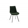 Premier Collection Turin Clear Tempered Glass 6 Seater Dining Table with Dark Oak Legs & 6 Fontana Green Velvet Fabric Chairs with Grey Hand Brushing on Black Powder Coated Legs