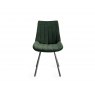 Premier Collection Turin Clear Tempered Glass 6 Seater Dining Table with Dark Oak Legs & 6 Fontana Green Velvet Fabric Chairs with Grey Hand Brushing on Black Powder Coated Legs