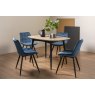 Gallery Collection Vintage Weathered Oak 4 Seater Table & 4 Seurat Blue Velvet Chairs