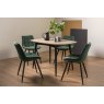 Gallery Collection Vintage Weathered Oak 4 Seater Table & 4 Seurat Green Velvet Chairs