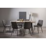 Gallery Collection Vintage Weathered Oak 6 Seater Dining Table with Peppercorn Legs & 6 Mondrian Dark Grey Faux Leather Chairs with Sand Black Powder Coated Legs