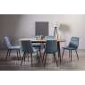 Gallery Collection Vintage Weathered Oak 6 Seater Table & 6 Mondrian Petrol Blue Velvet Chairs