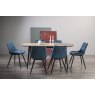 Gallery Collection Vintage Weathered Oak 6 Seater Dining Table with Peppercorn Legs & 6 Seurat Blue Velvet Fabric Chairs with Sand Black Powder Coated Legs