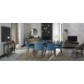 Gallery Collection Vintage Weathered Oak 6-8 Seater Table & 6 Cezanne Petrol Blue Velvet Chairs - Black Legs
