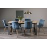 Premier Collection Oakham Scandi Oak 6-8 Seater Dining Table with Dark Grey Legs & 6 Eriksen Petrol Blue Velvet Fabric Chairs with Grey Rustic Oak Effect Legs