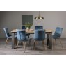 Premier Collection Oakham Scandi Oak 6-8 Seater Table - Dark Grey Legs & 6 Eriksen Petrol Blue Velvet Chairs